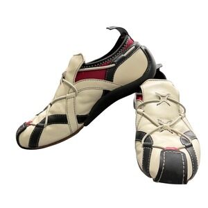 Vintage Leather Sneakers Cream Black Red 9325115 Womens 7 EUR 38 Preppy Euro Alt